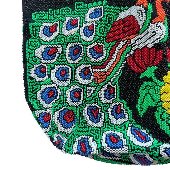 Vintage Beaded Peacock Floral Drawstring Handbag Bag Circa 1960s - Picture 2 of 6